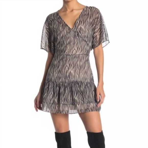 All Saints Dresses & Skirts - AllSaints Marley Animal Print Boho Dress Sheer Mini Ruffled Hipster SZ 2